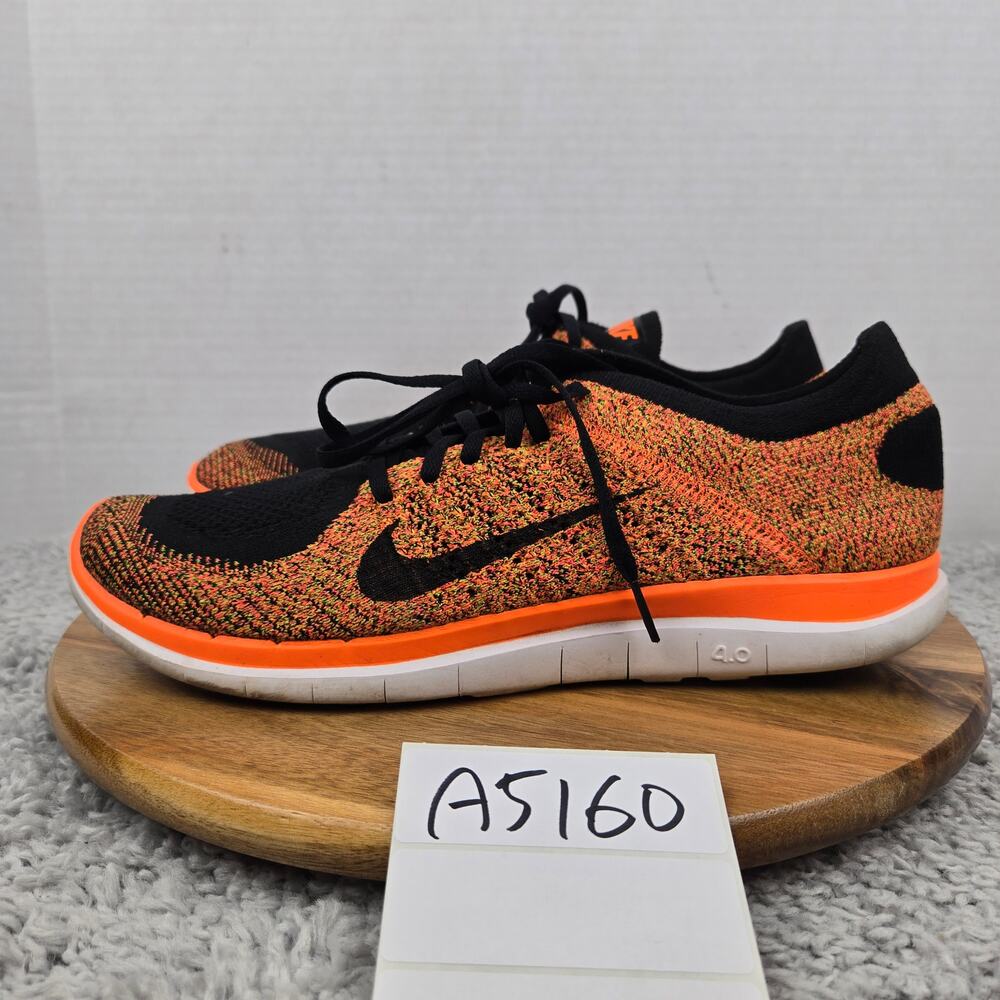 Nike Mens 11 Free 4.0 Flyknit Black Total Orange Daily Running Shoe 631053-011